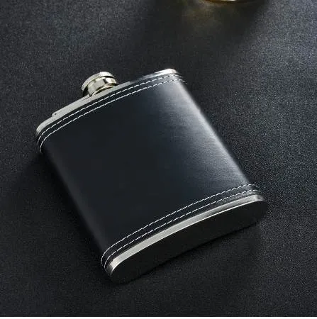 Gennissy Portátil 7oz Black Hip Flask Leather Qualidade Superior Alemanha 304 Frascos de Aço Inoxidável Mini como presente para pai ou amigos