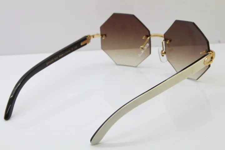 High-end merk randloze optische unisex hete zonnebril goede kwaliteit wit binnen zwart buffalo hoorn trimmen lens zonnebril 4189706