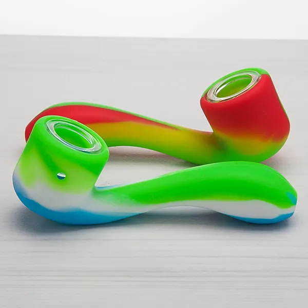 Silicone Tobacco Smoking Cigarette Pipe Water Hookah Bong Portable Shisha Hand Spoon Pipes Tools With Glass Bowl 519