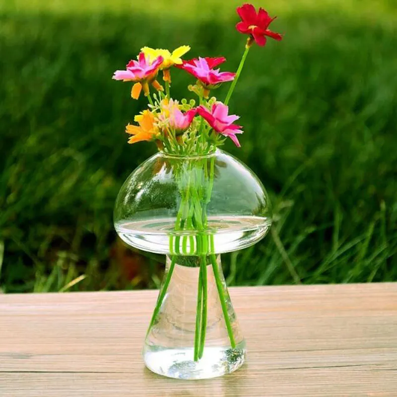 버섯 모양의 유리 꽃병 유리 테라리움 병 컨테이너 꽃 홈 테이블 장식 현대 스타일 장식품 6 조각