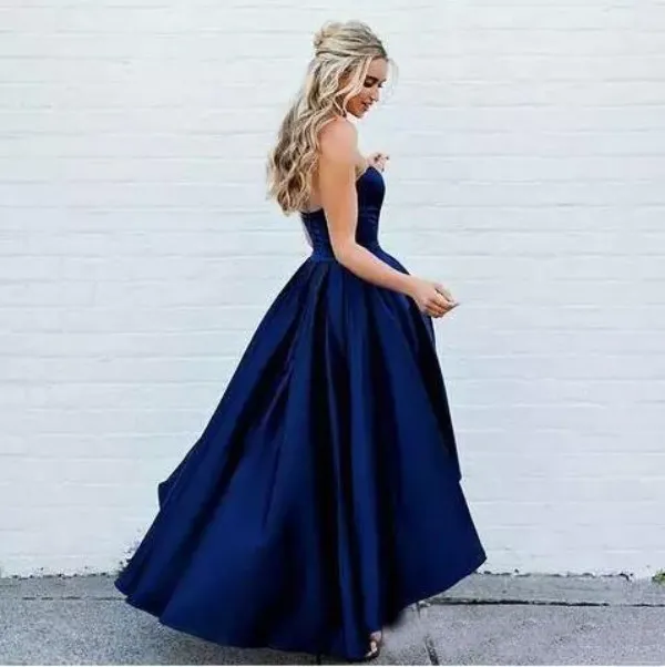 Yüksek Düşük Satin Prom Elbiseler Kısa Ön Arka Arka Lacivert Gece Partisi Elbiseler Resmi Gowns Tweetheart Ucuz Nedime Elbiseleri3444749