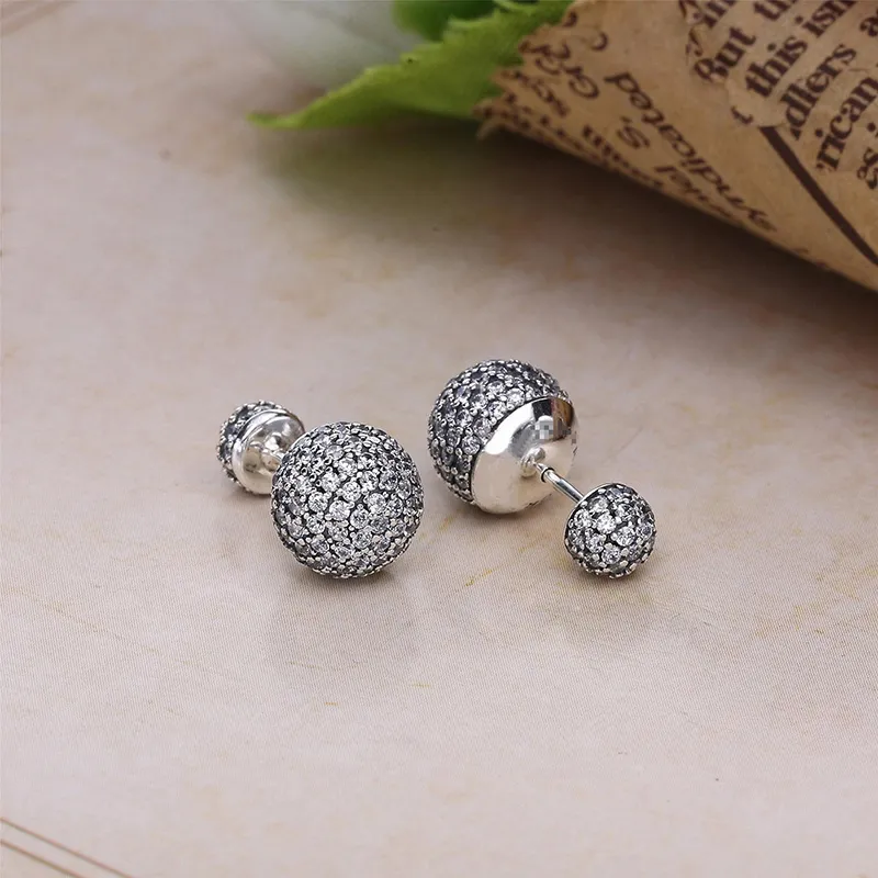 Real 925 Sterling Silver Natural Crystal ball Earrings fit style Silver Jewelry for Women Diamond disco Beads Stud Earring5162541