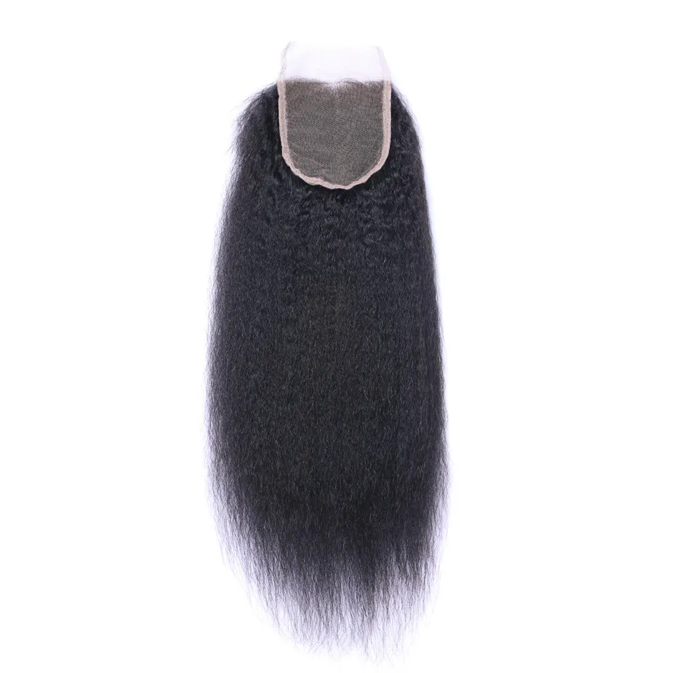 Kinky Straight 4x4 Cabelo Humano Lace Fechamentos Naturais Naturais Negra Navalha Pré-arrancada