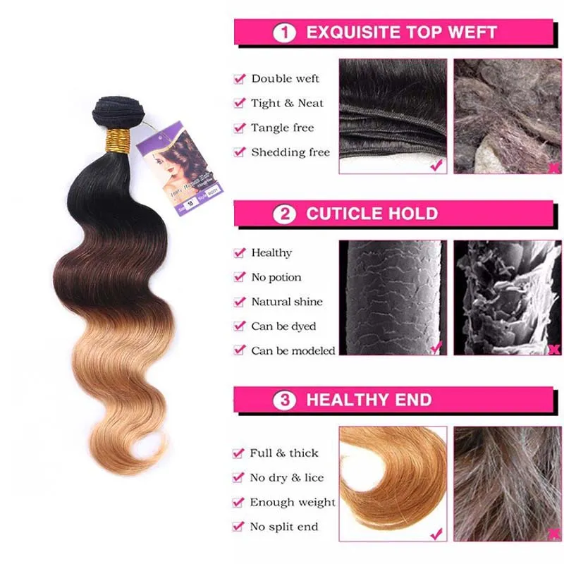 1B427 Couleur ombre Couleur brésilienne Human Fair Weave 3 Bundles Corps Wave Hair Extensions LOT et 100GPCS 1226 pouces Longueur7413126