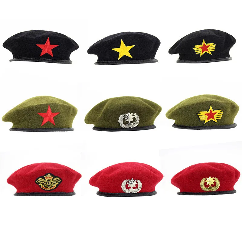Militaire Cap mannen Zonder Badge Solider Leger Hoed Man Vrouw Wol Vintage Baret Mutsen Caps Winter Warme Muts Cosplay hoeden voor Vrouw