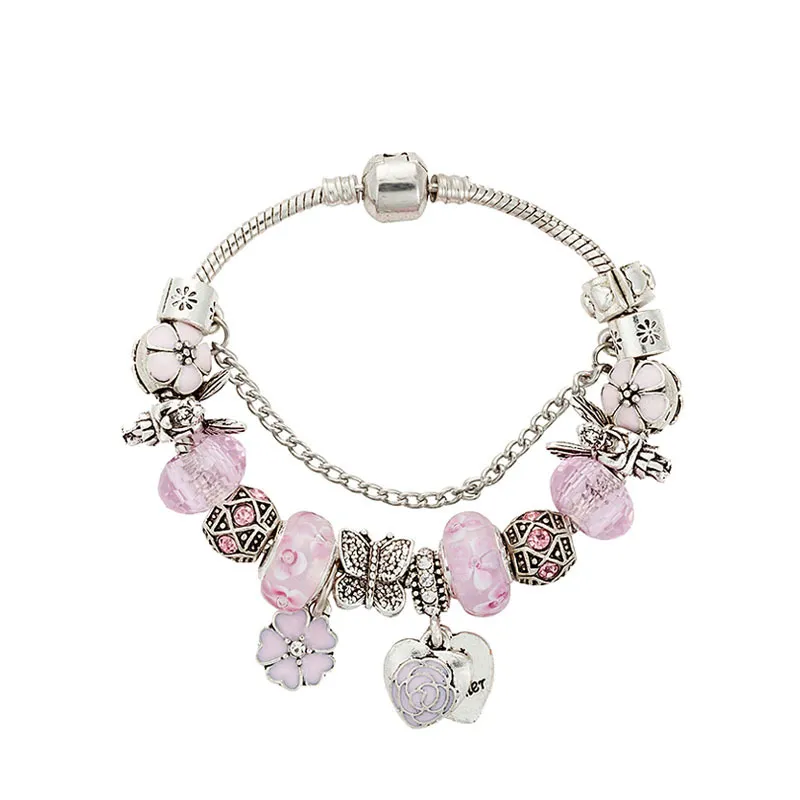 Pink Sakura Heart Bracelet With Flower Charm For Women 925 Silver Snake  Chain Charm With Original Pendant From Mgck, $22.16
