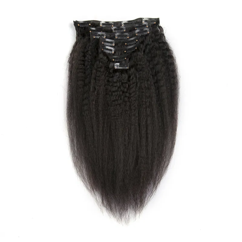 kinky straight clip in extensions 120g Brazilian human hair clip in extensions yaki clip in extensions