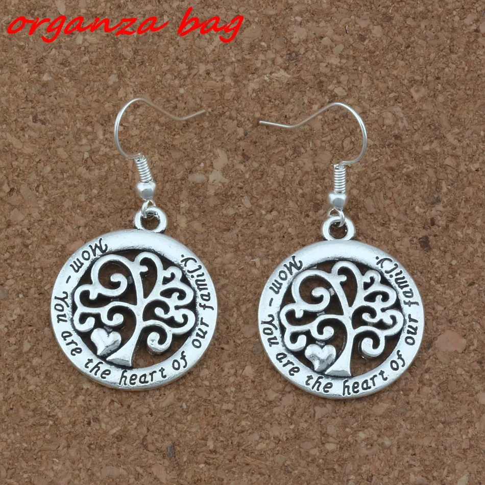 Mom You Are The Heart Our Family Tree Of Life Chandelier Earrings Silver Fish Ear Hook DIY Jewelry 23x43mm A-176e