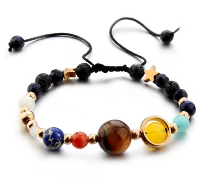 Galaxy Natural Volcano Lava Stone kralen Strand voor mannen Galactisch zonnestelsel Universe Sieraden acht vliegtuigen Cool armbanden