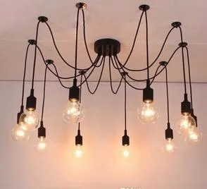 Moderno grande ragno industriale nero vintage lampada a sospensione LED 14 luci E27 AC 110 V / 220 V per lounge bar