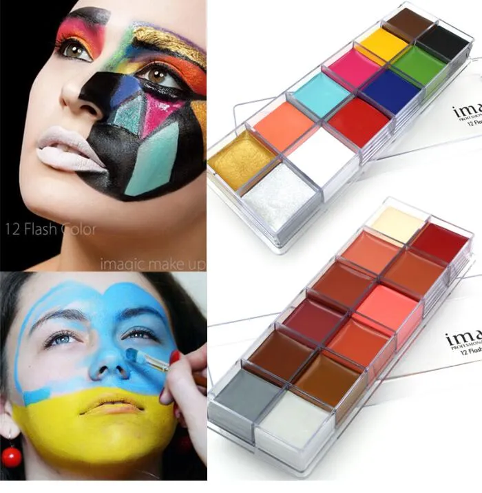 Imagic 12 Kleuren Flash Tattoo Face Body Paint Oil Painting Art Halloween Party Fancy Dress Beauty Makeup Tools