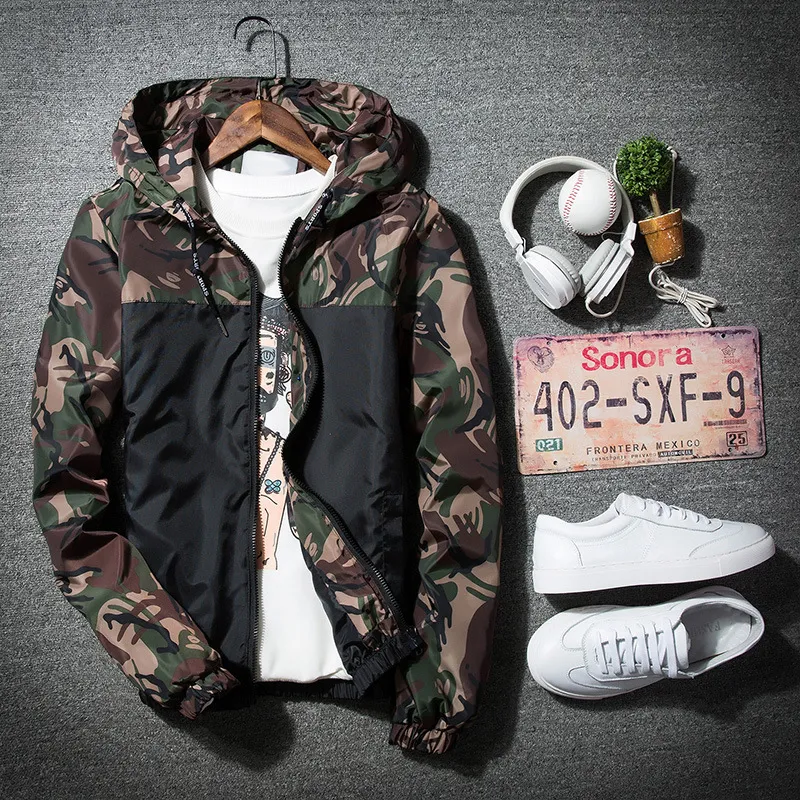 Ny Mens Casual Camouflage Hoodie Jacket Män Vattentät Tunn Bomber Mäns Windbreaker Coat Male Outwear Homme S- 5XL