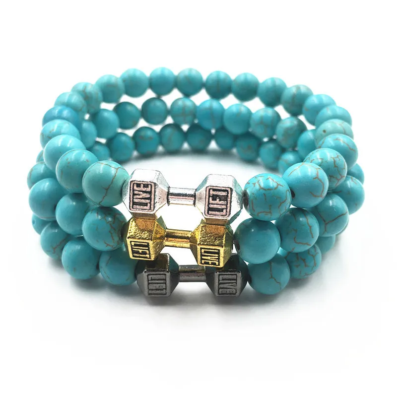 Perles de pierre de lave noire naturelle Bracelet haltère Turquoise Bracelet diffuseur d'huile essentielle bricolage pour femmes bijoux de Yoga