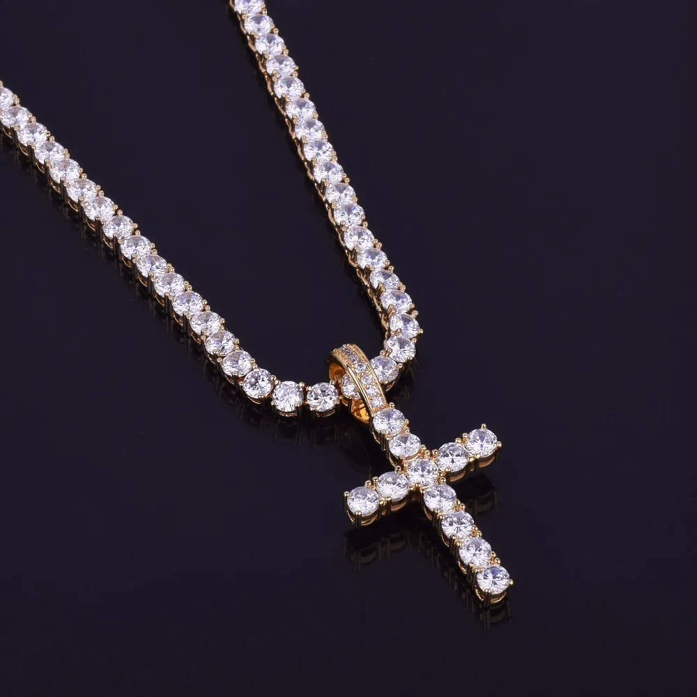 Iced Out Zircon Cross With 4mm Tennis Chain Set From