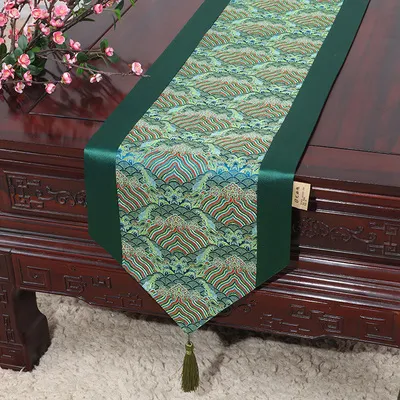 Klassieke extra lange zeewater zijde satijn tafel runner bruiloft kerstdiner feestje tafel decoratie damast tafel doek bed runners 300x33cm