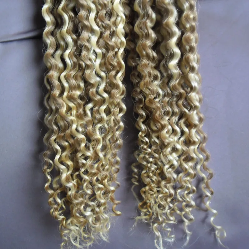 10"-26" Kinky Curly Human Pre Bonded Fusion Hair I Tip Stick Keratin Double Drawn Remy Hair Extension Color 18/613 200g /pack