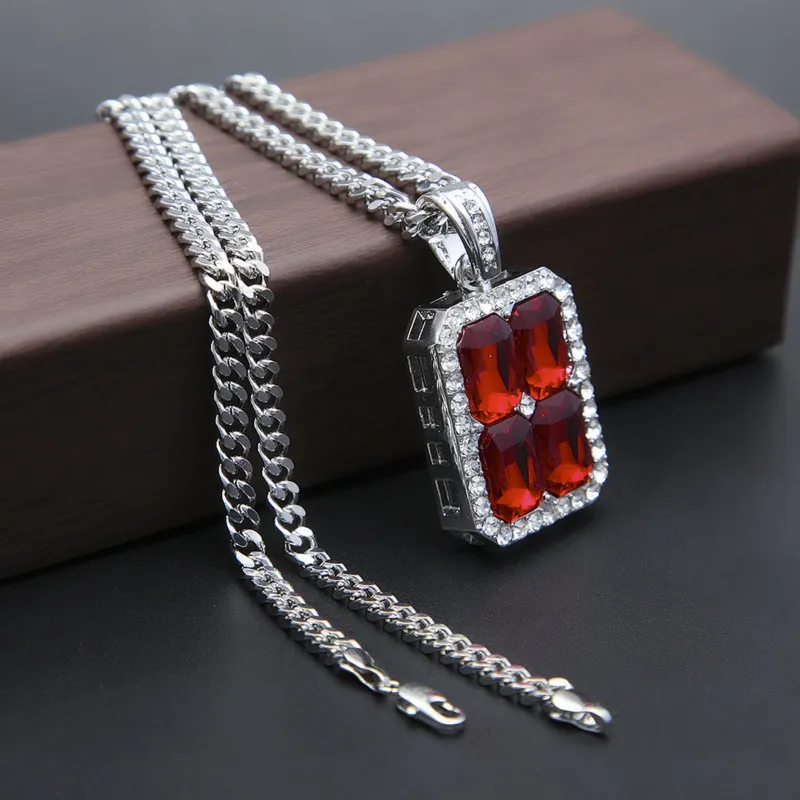 7 kleuren NIEUWE MENS BLING CZ Crystal Ruby Hanger Ketting met vergulde Iced Out Rock Hip Hop Sieraden voor Gift