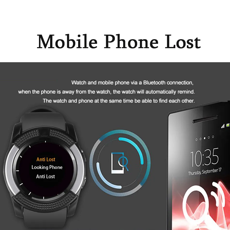 V8 Smart Watch Wristband Watchband med 03M Camera Sim IPS HD Full Circle Display för Android System med Box8326361