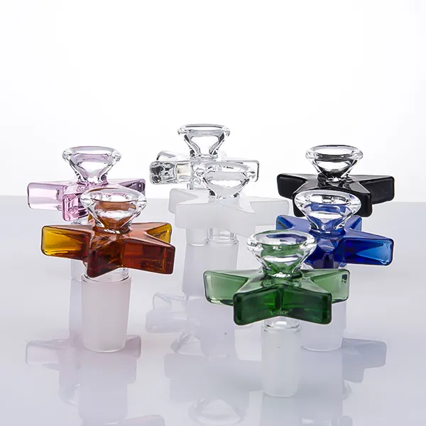 DHL Colored Glass Bowl Herb Holder med Blomma eller Star Styles 10mm 14mm 18mm Man Röktillbehör för glas Bong Vattenrör