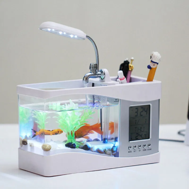 Многофункциональный Yakli Fish / Aquarium USB Mini Rish Tank Ecological Miniature Goldfish Cartoise Tank