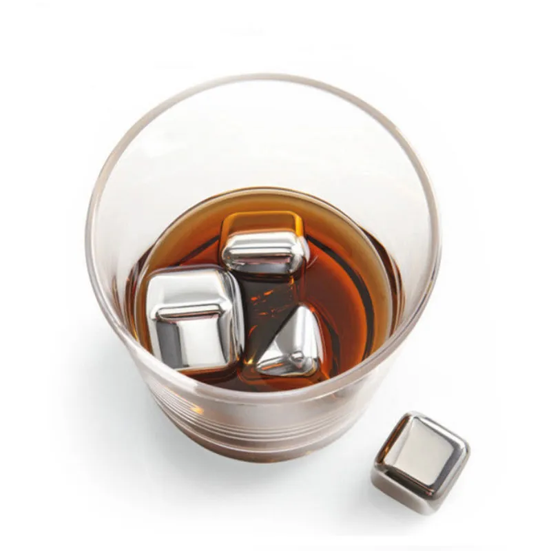 Pierres à whisky en acier inoxydable, 4 pièces, refroidisseur de glace, Cubes de glace pour le vin, la bière, le Bar, cadeau de mariage domestique