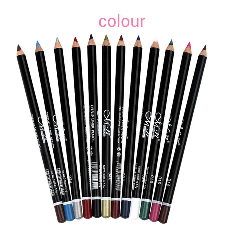 12 kleuren / set oog make-up eyeliner potlood Menow waterdichte lip stick schoonheid pen oog voering cosmetica ogen make-up cosmetica