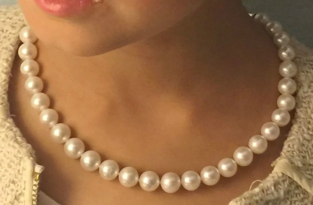 CLASSIQUE rond collier de perles de mer blanche de 9-10mm 18inch
