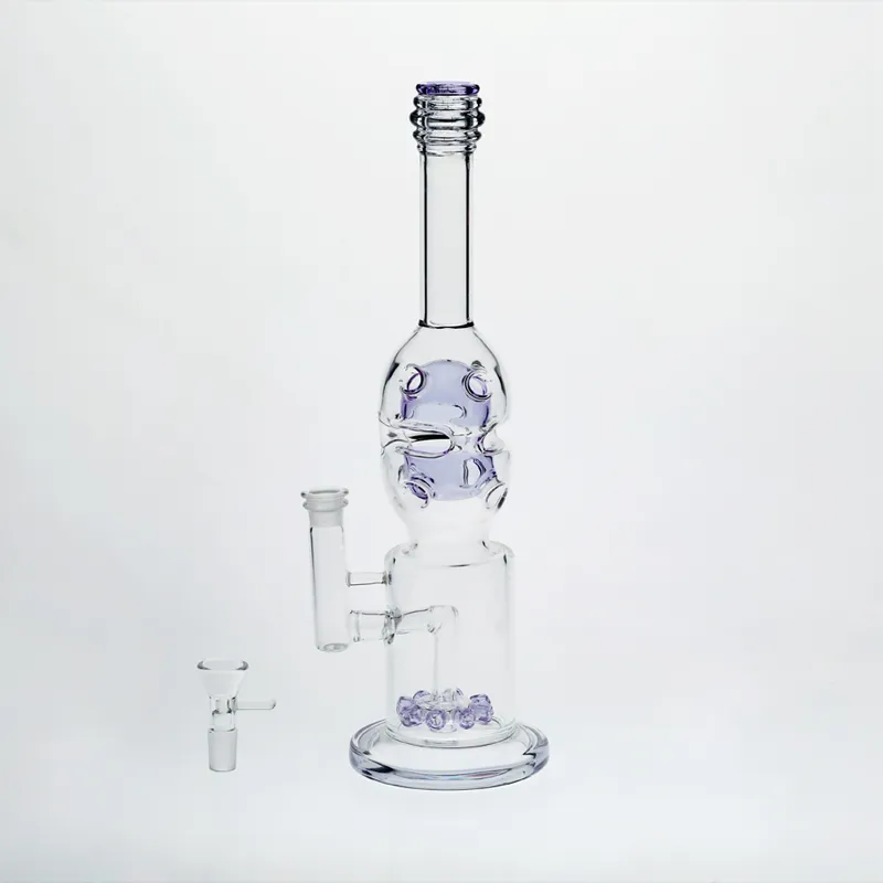 Real Image 35cm Tall starka oljeplattor glas bongs med 14.4mm Joint Size Bowl Recycler Dab Rigs 8 Beaded Filter Glas Vattenrör Saftes Ship