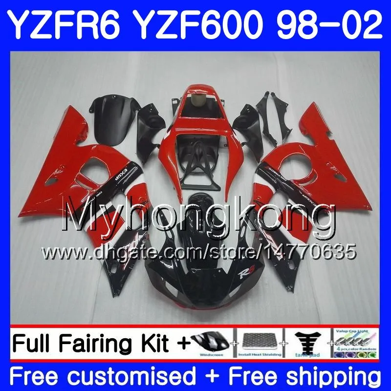 Kropp för Yamaha YZF R6 98 YZF600 YZFR6 98 99 00 01 02 230HM.0 YZF 600 YZF-R600 YZF-R6 1998 1999 2000 2001 2002 Fairings Factory Red Black Black