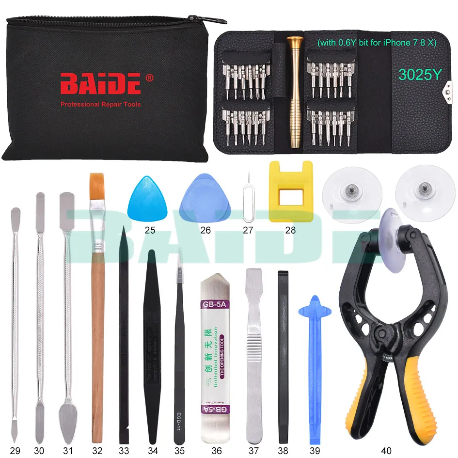 Baide 40-in-1 LCD Screen Opening Tools Kit with Wallet Screwdriver Set ...