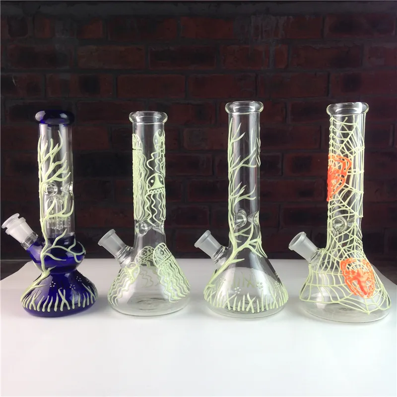 New Jellyfish UV Beaker Bongs Glow In the Dark Bong Glass Water pipes 4 Arm Tree Perc Percolator Dab Rigs With Downstem Bowl