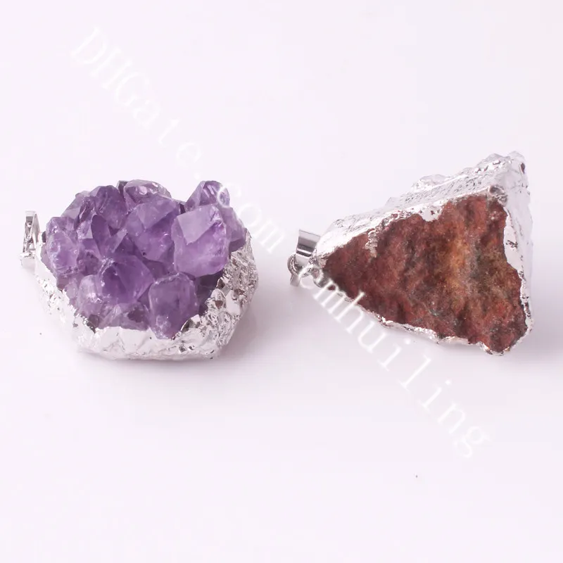 Naturalny Ametyst Druzy Klaster Wisiorek Złoty Zanurzony Amethyst Druze Posrebrzany Purpurowy Amethyst Geode Surowy Freeform Gemstone Point Wisiorek