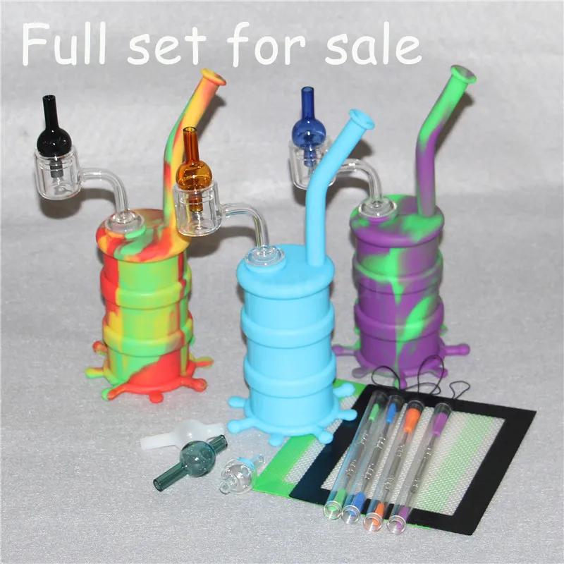 Colorful Hookahs Silicone Oil rigs with glass downstem silicon water pipe dab rig all Clear 4mm 14mm male quartz nails+silicone mats +dabber wax tools