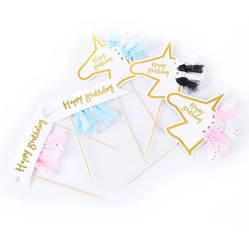 Unicorn Cake Topper Party Cake Topper Dzieci Happy Birthday Prysznic Dziecko Urodziny Dekoracji Kreskówka Koń Cupcake Picks YFA60