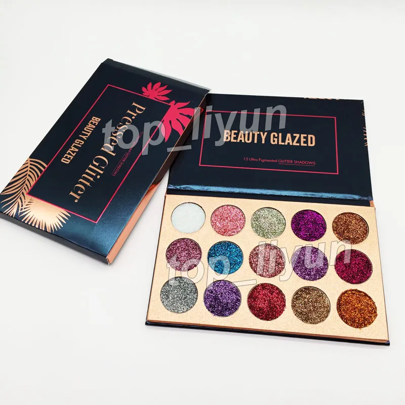 Ny Makeup Beauty Glazed Glitter Eyeshadow Palette Beauty 15 Colors Ultra Pigmentered Glitter Shimmer Eye Shadow Palette