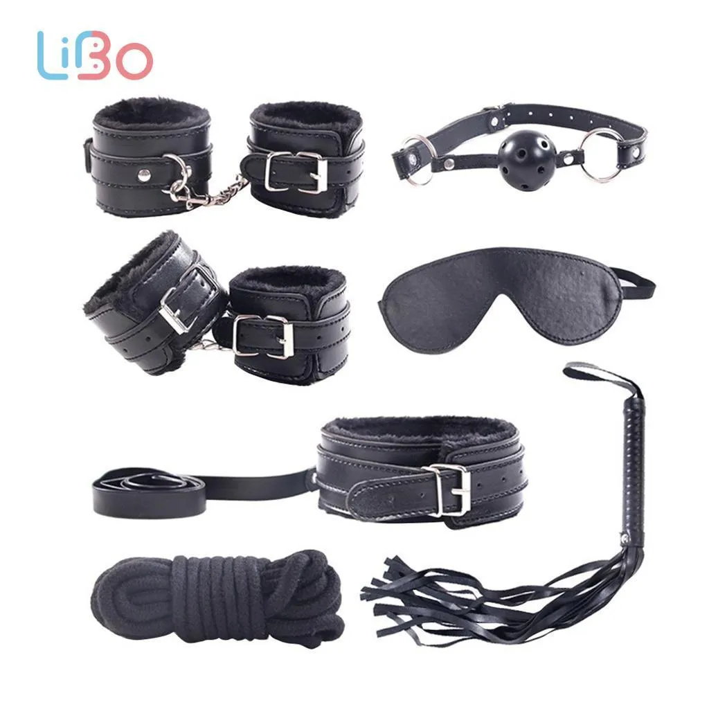 LI BO Collier Furry Lit Fuzzy Bondage Gear Ensemble De Retenue Kit Ball Gag  Fouet Sexy Sex Toy 7 Pièces / Ensemble Y18102405 Du 10,81 €