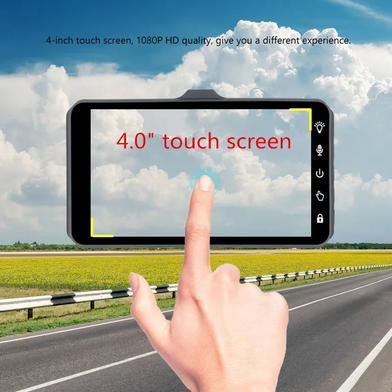 Videocamera auto touch screen Full HD 1080P auto DVR videocamera auto 2 canali dashcam di guida 4 pollici 170 ° WDR visione notturna Gsensor parcheggio monitor5177332