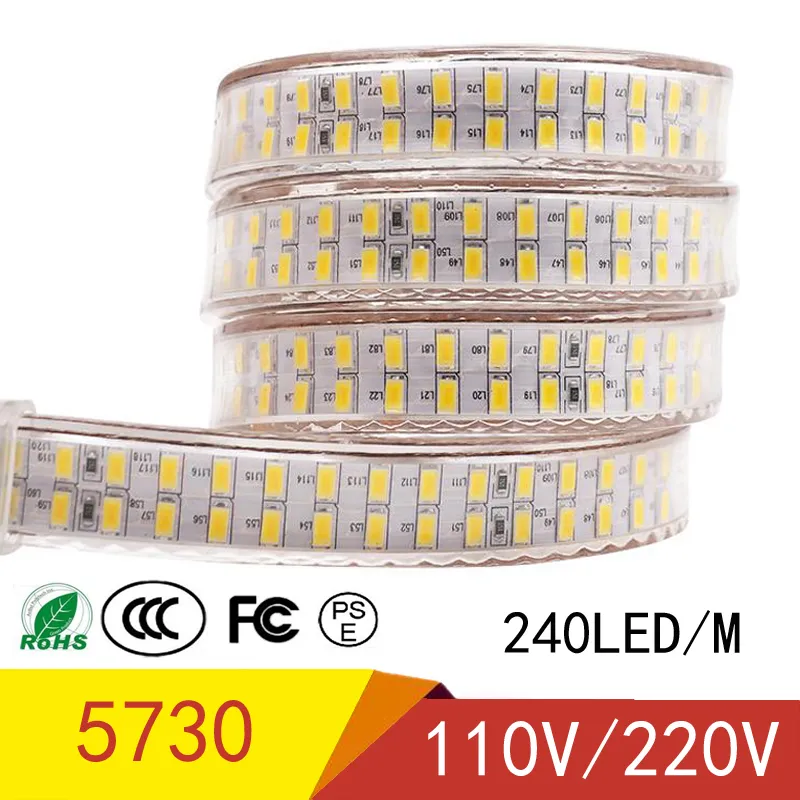 LED Strip LED 110V récent bande 5730 SMD Diode 240led / m Noël Home Hôtel Décor haut de gamme Strip lumière Waterproo IP67