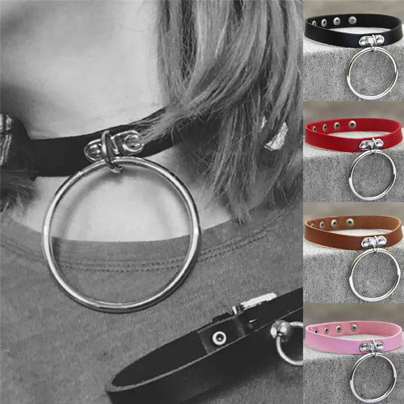 Metall o ring choker krage halsband pu läder choker halsband hals spets för kvinnor flickor mode maxi smycken will och sandy