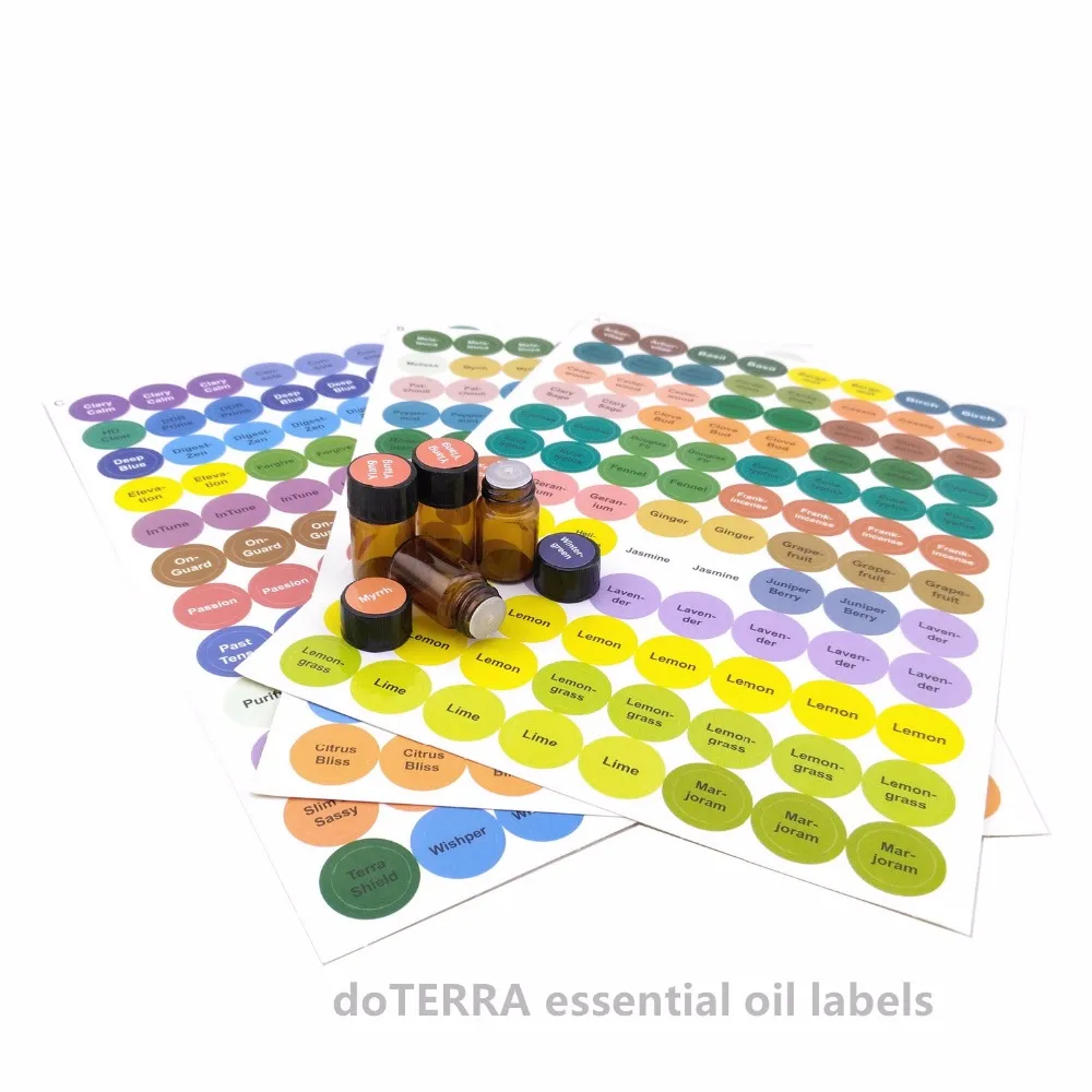 1set 사전 인쇄 된 에센셜 오일 병 모자 뚜껑 레이블 라운드 원형 스티커 모든 doterra 젊은 생활 오일 주최자에 대 한 다채로운