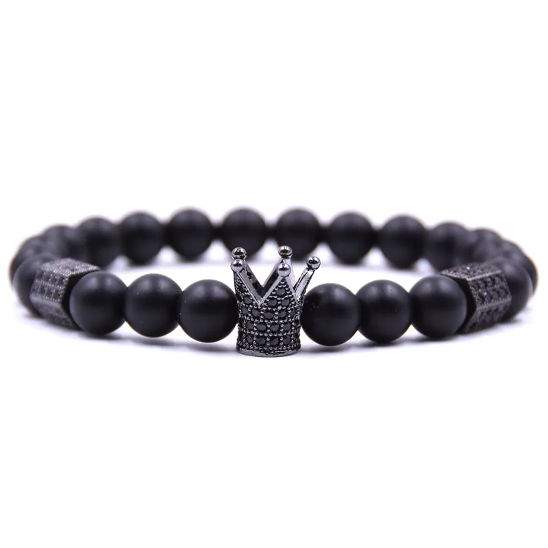 Hyhoney Trendy Imperial Cz King Crown Charms Armband Natursten Pärlor för Män Smycken Julklapp Pulseira Masculina