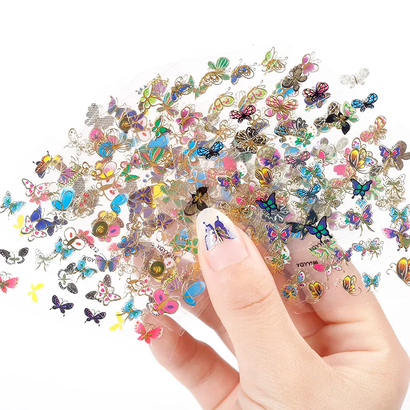 Blauwheid 24 Sheet Schoonheid Butterfly Model Stempelen Gel Folie Manicure Stickers voor Nagels DIY Dier Design 3D Nail Art Tips Decals
