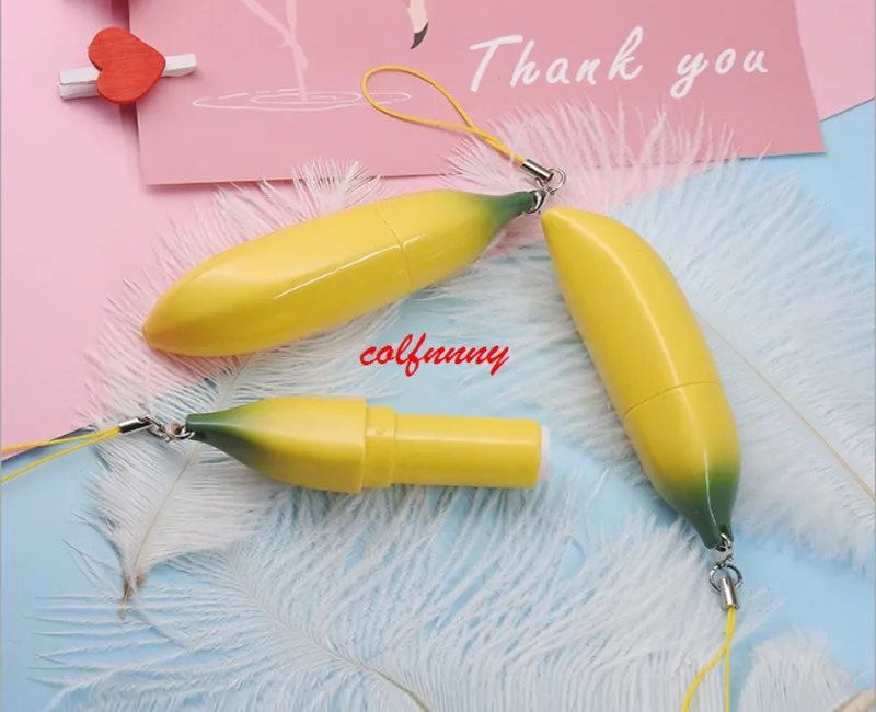 200 pz/lotto Creativo Balsamo per le labbra Bottiglia Per Il Regalo Del Bambino Contenitore Cosmetico Tubo Vuoto Giallo Banana Rossetto Tubo Con La Scatola Carino