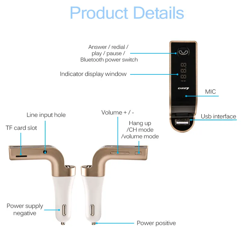 Bezprzewodowa ładowarka samochodowa Bluetooth MP3 Modulator nadajnika FM 2.1A Ładowarka samochodowa Zestaw bezprzewodowy Obsługa zestawu głośnomówiącego G7 Z ładowarką samochodową USB z pakietem