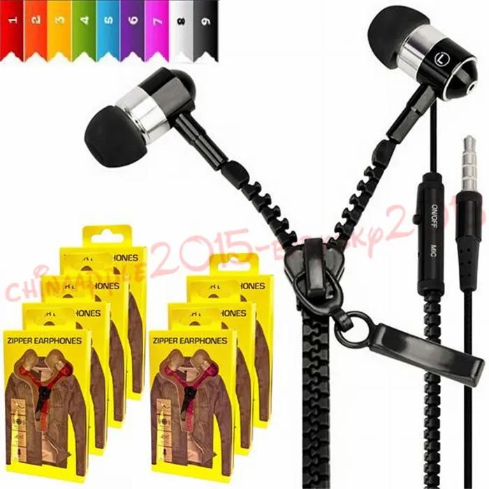 Наушники Zipper гарнитуры 3.5mm Jack Bass наушники-вкладыши Zip наушники для Iphone Samsung Phone PC MID Ipod MP3 MP4-плеер с пакетом