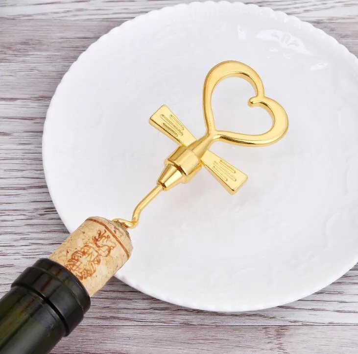 Herbruikbare Bar Gereedschap Gouden Wijnopener Stopper Liefde Set Geschenkdoos Elegante Hartvormige Fles Openers Kurkentrekker Champagne Valentines Bruiloft Souvenir Gift Party Gunst