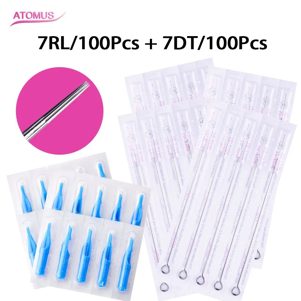 Tattoo Tips and Needles (7RL+7DT )100pcs Disposable Tattoo Needles and 100pcs Disposable Blue tattoo Tips