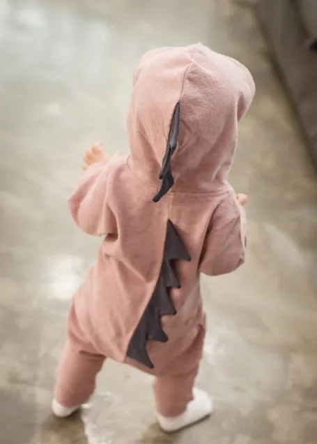 Baby Boy Girl 3D Dinosaur Costume Solid Pink Gray Rompers Baby Clothes Warm Spring Autumn Cotton Jumpsuits Playsuit Clothes6125325