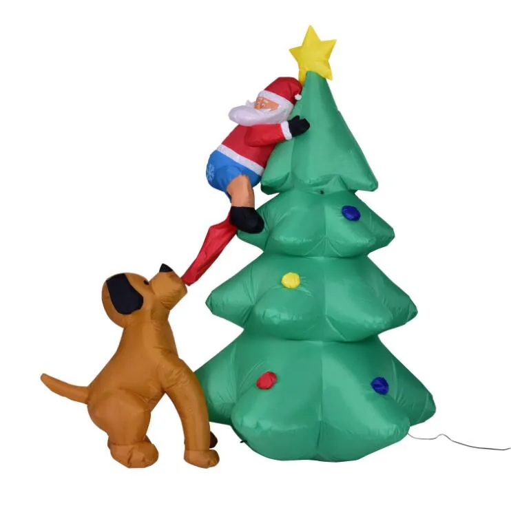 Yükseklik 1.8 M Noel Partisi Şişme Noel Ağacı Dekorasyon Komik Tasarım Köpek Bit Noel Baba