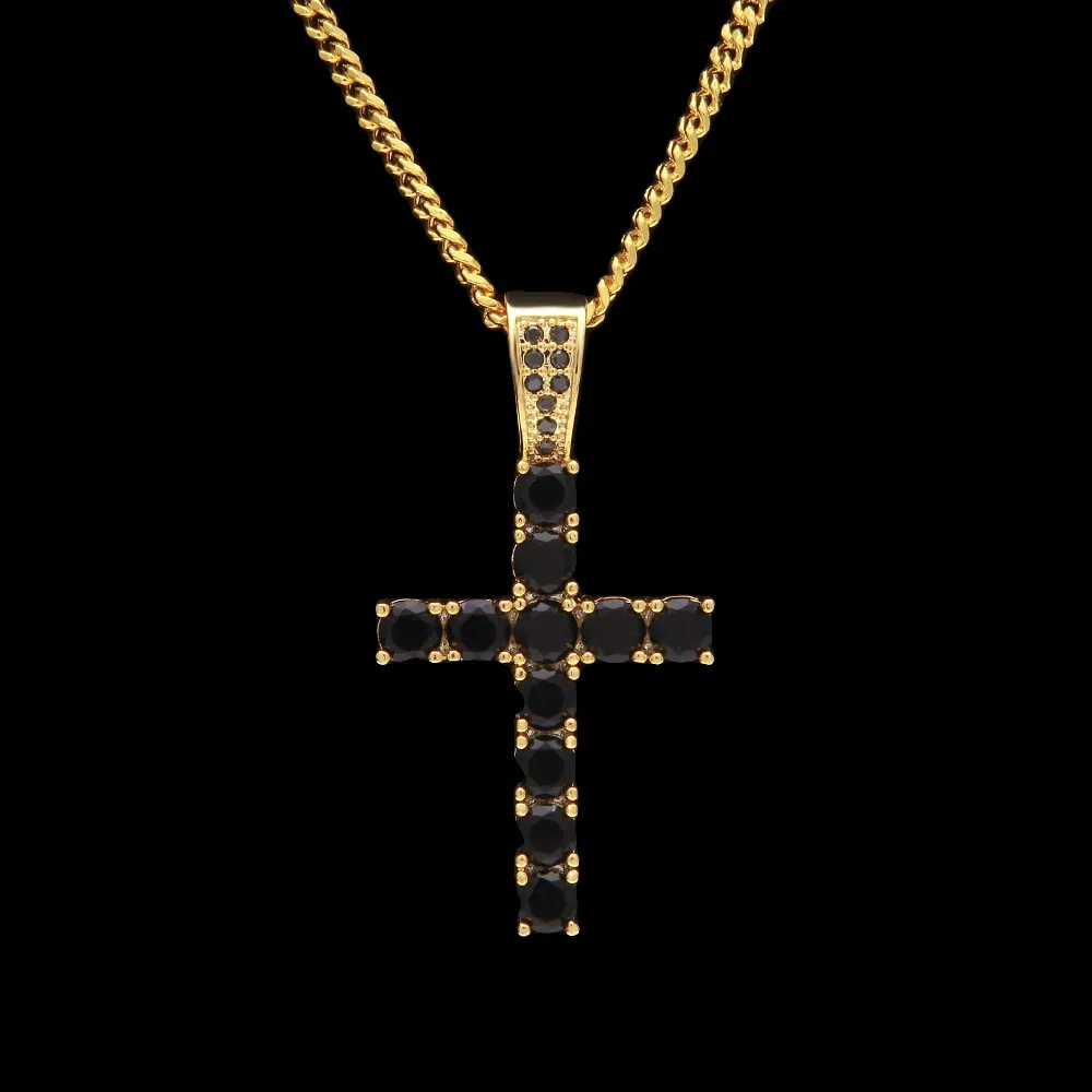 Iced Out Färgglada Zirkoniumoxid CZ Kors Halsband Pendants Punk Hiphop Fashion Smycken med guldfärg 3mm kubansk kedja